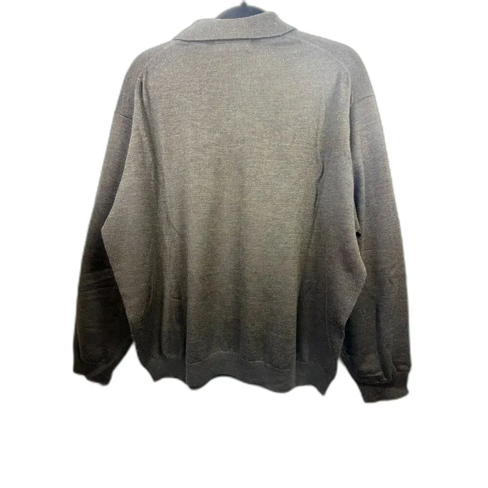 Pronto Uomo Extra Fine Merino Wool Polo Sweater Mens L Taupe Brown 3 Button
